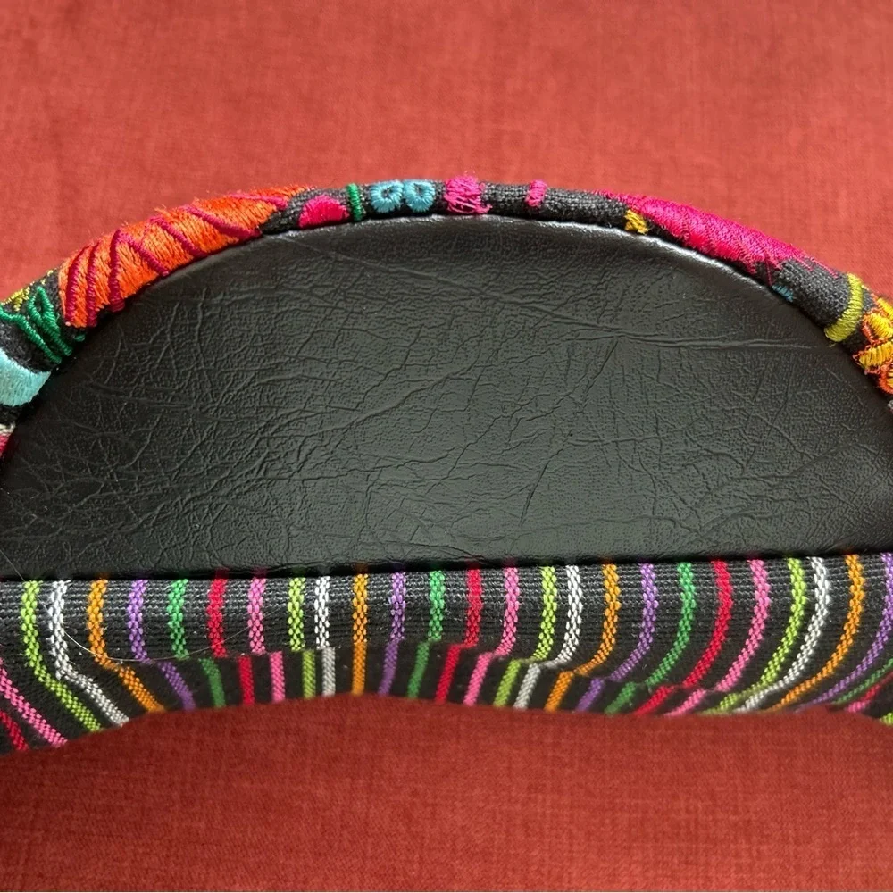 Red and Pink Embroidered Crossbody Bag with Folk Art Design